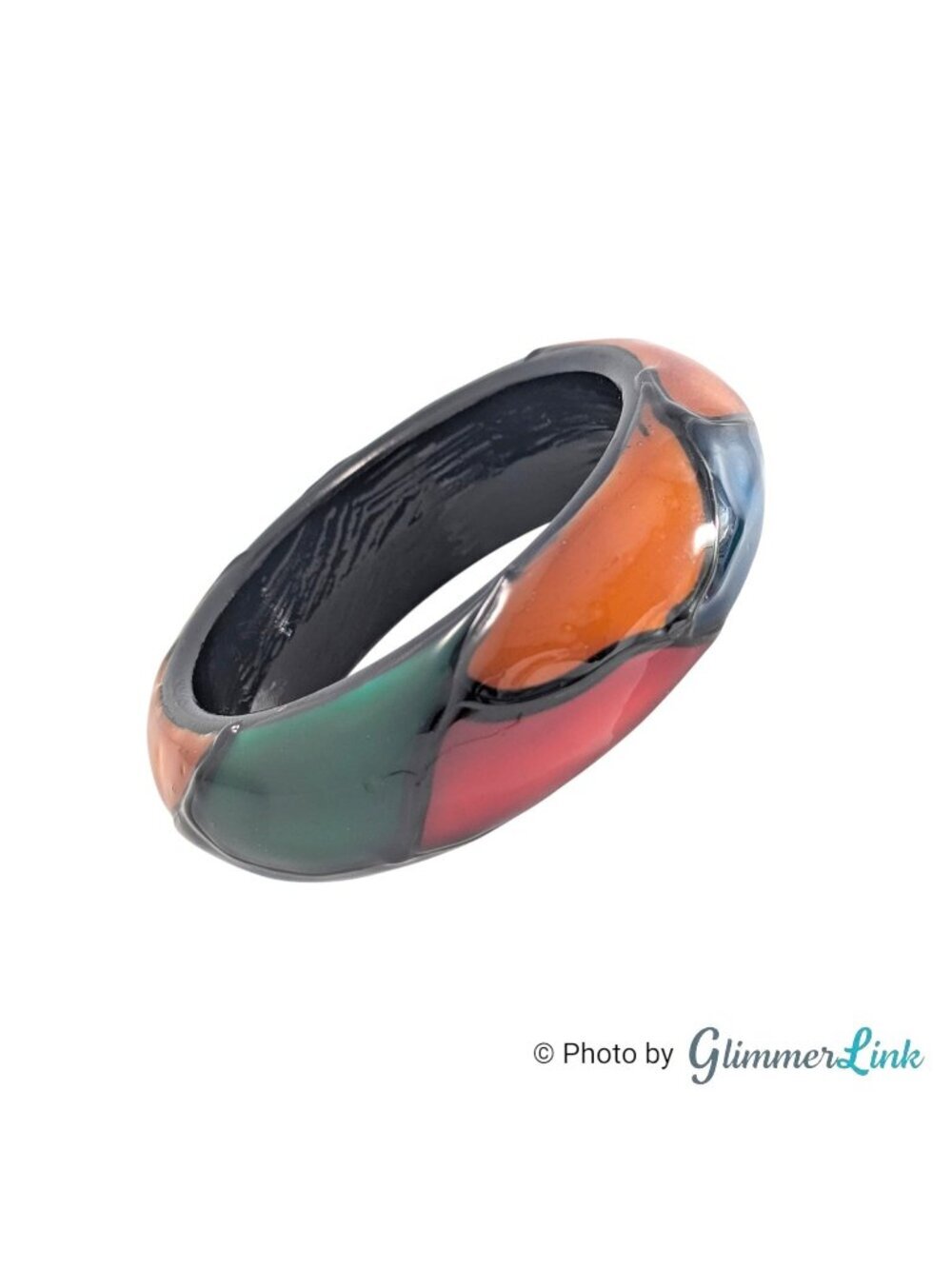 Vintage Chunky Resin Bangle Multicolor Abstract Wide Bracelet 80s